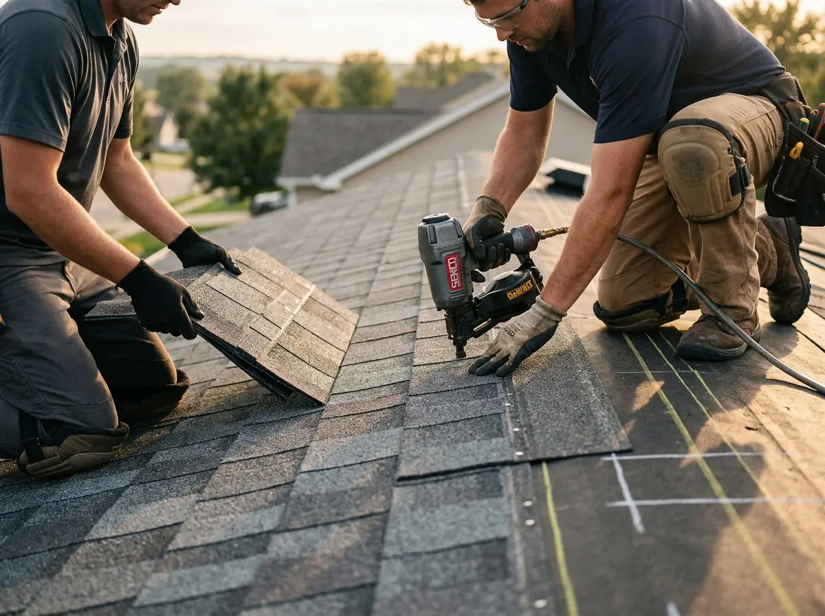 Professional roofer working on a residential roof in Seminole